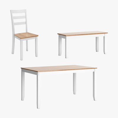 Dining Table Set White Mango Wood Contemporary Style Edition