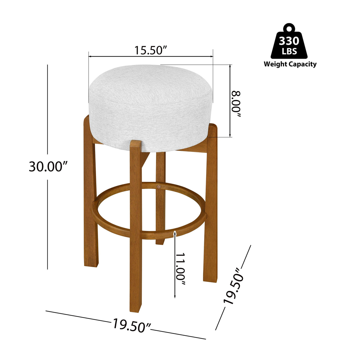 Set of 2 Dark Walnut & Ivory Rubberwood Bar Stool