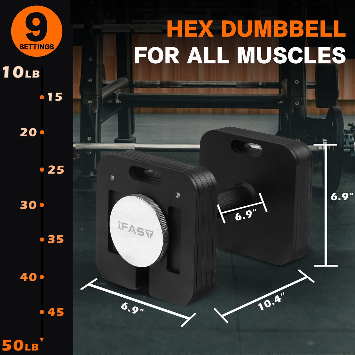 Square Dumbbell 9 in 1 Free Adjustable Dumbbell 50LBS