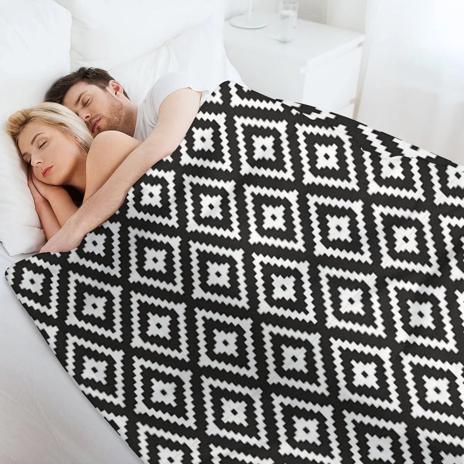 Aztec - White on Black Throw Blanket