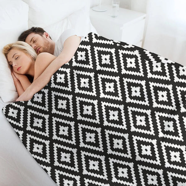 Aztec - White on Black Throw Blanket