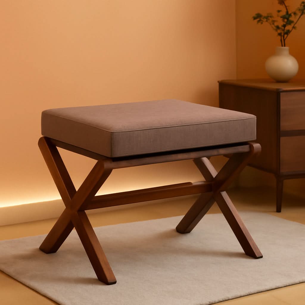 Espresso Brown Foldable Bamboo Footstool Dense Foam