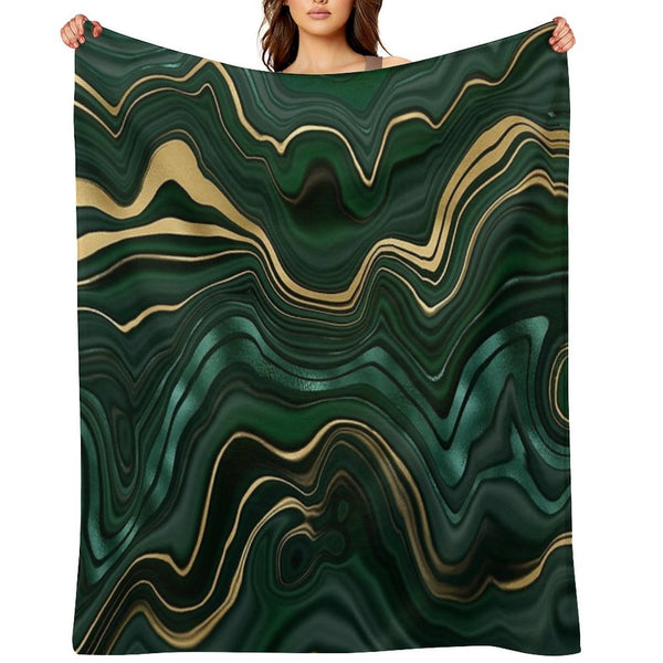 Emerald Green And Gold  Malachite Pattern Easy Care Throw Blanket