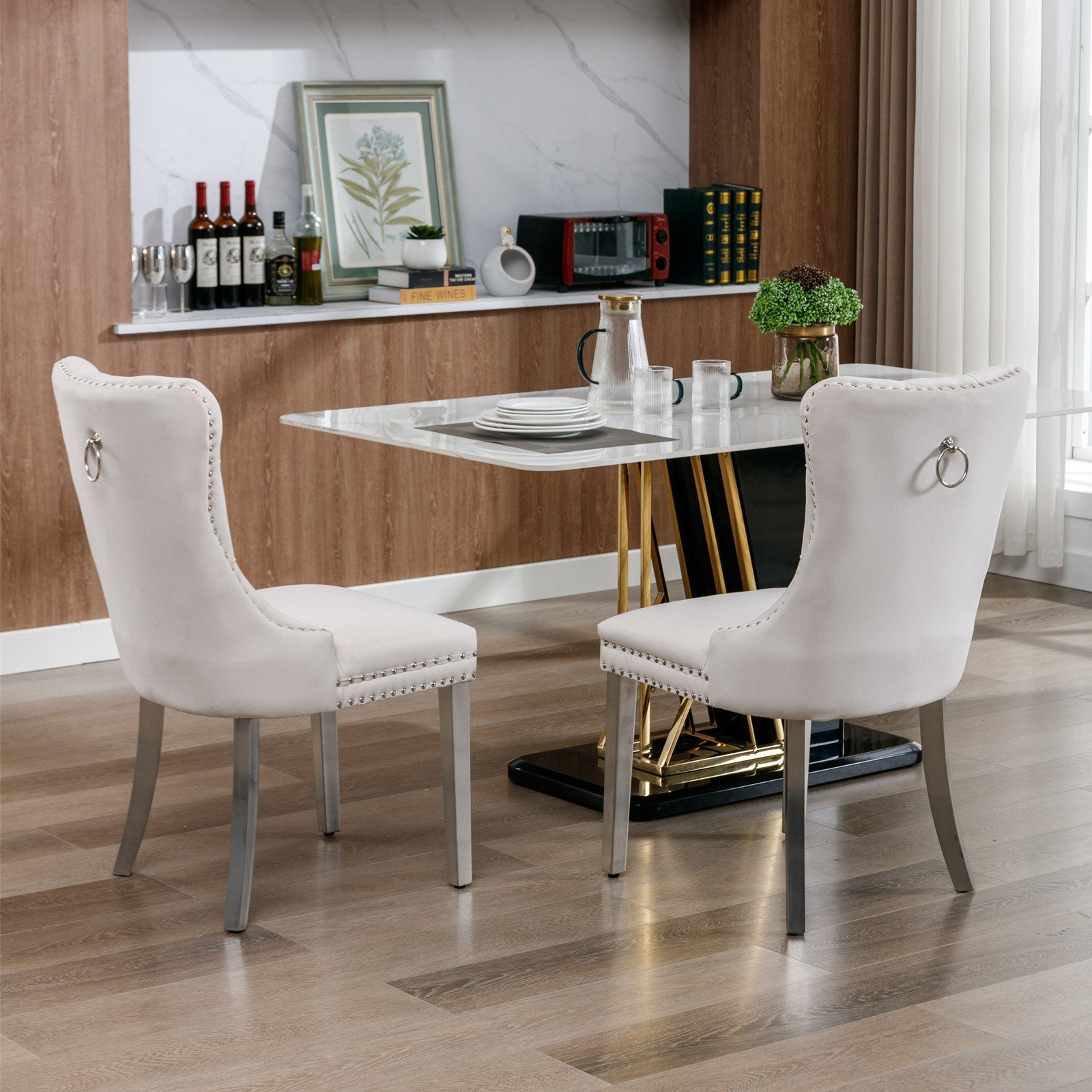 Nikki Collection Modern Tufted Solid Wood Velvet Upholstered Dining Chair with Chrome Legs