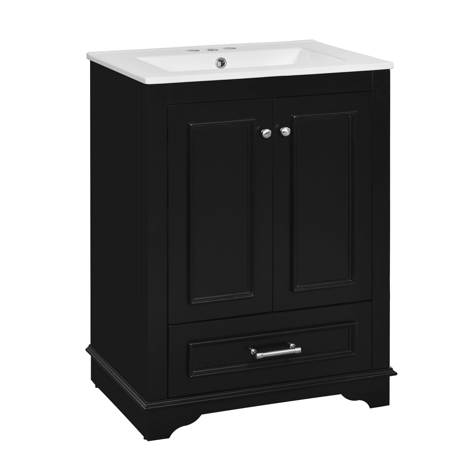 Bathroom Vanity with Ceramic Sink and Modern Freestanding Storage Cabinet, Soft-Close Doors