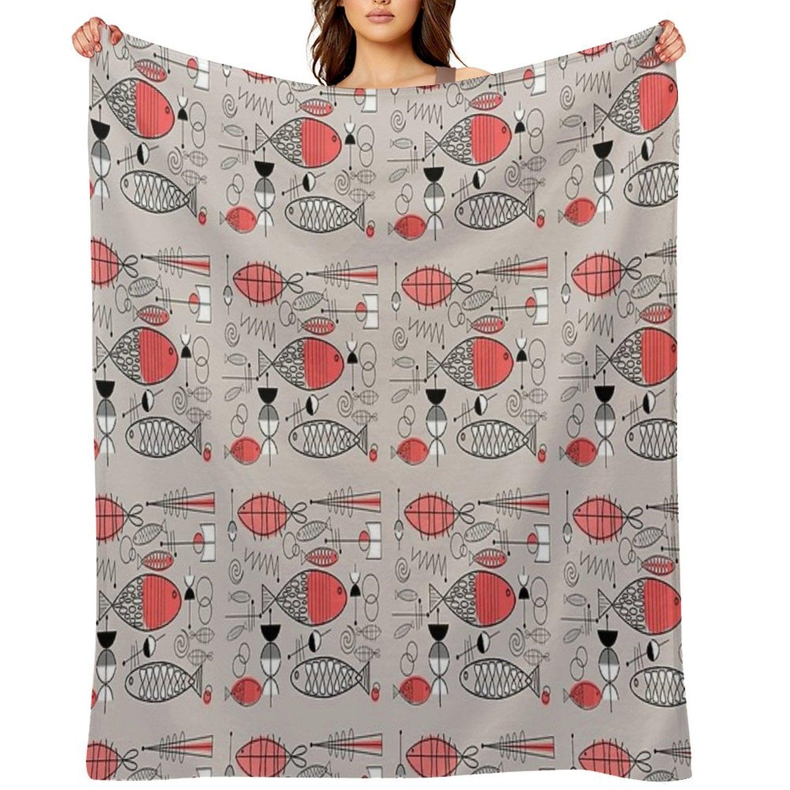 Mid-Century Fish Salmon Pink Throw Blanket