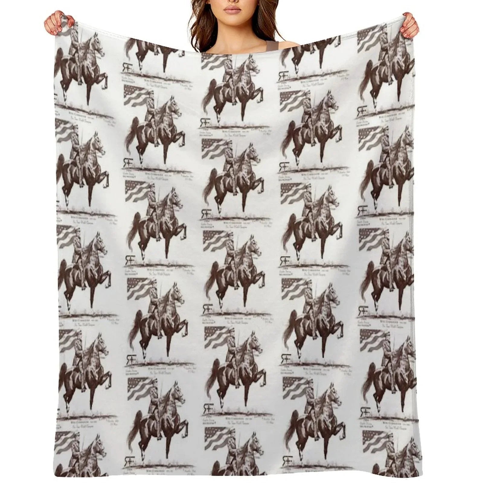 Red Frontier Wing Commander American Saddlebred Flag Drawing Throw Blanket