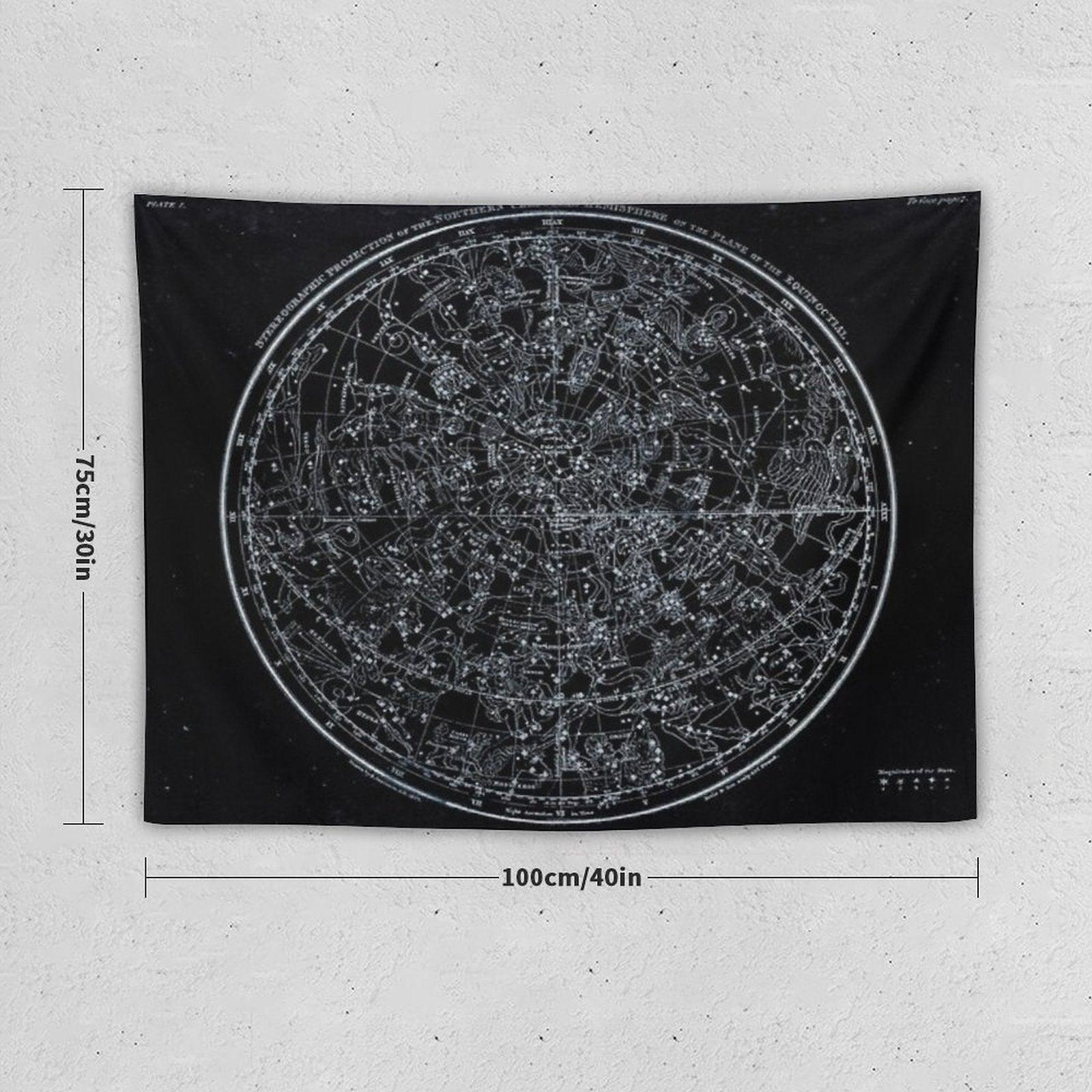 Constellations of The Northern Hemisphere  Pale Blue On Black Tapestry