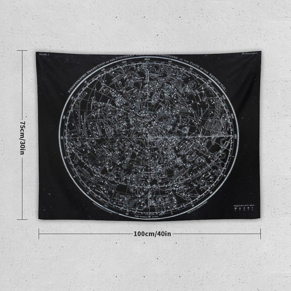 Constellations of The Northern Hemisphere  Pale Blue On Black Tapestry