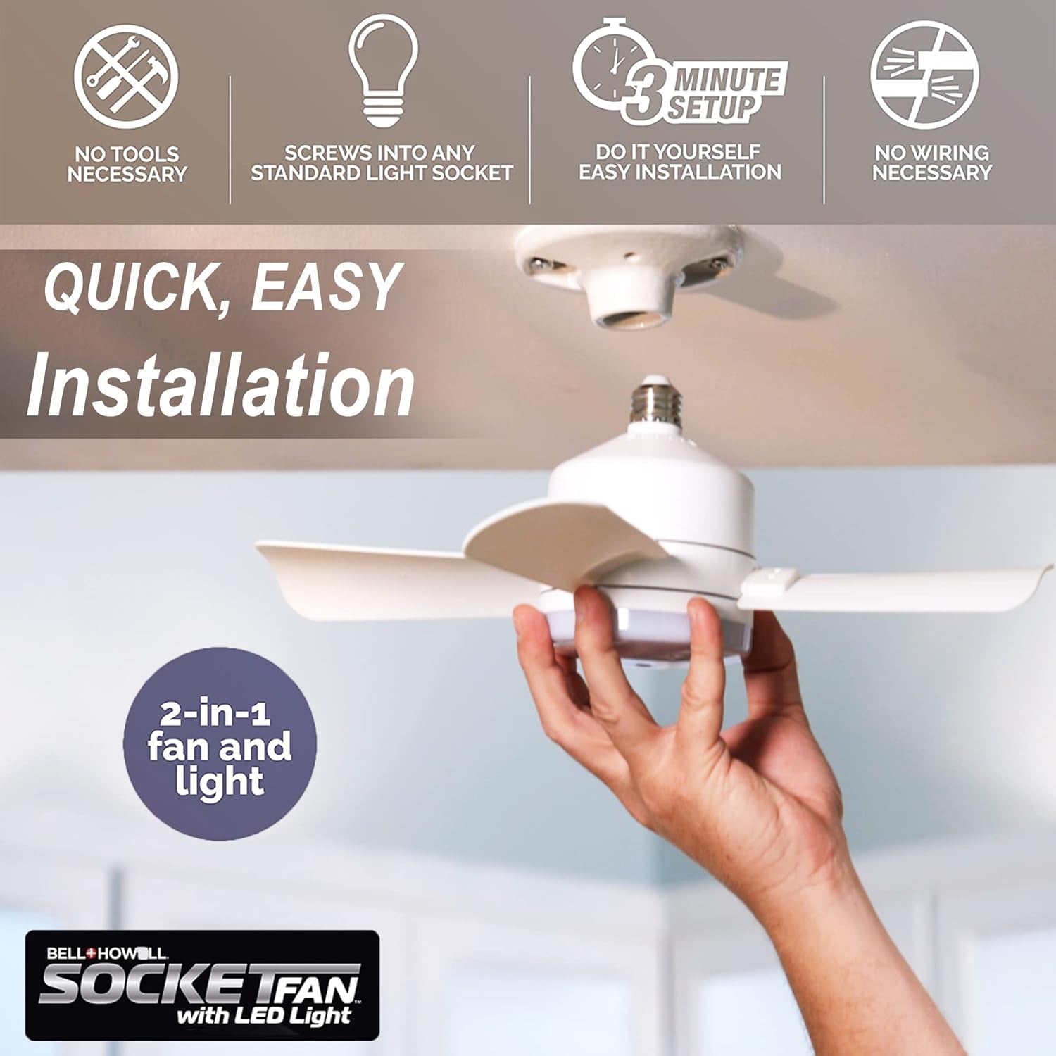 Bell+Howell Socket Breeze Modern Ceiling Fans with LED Lights, 10