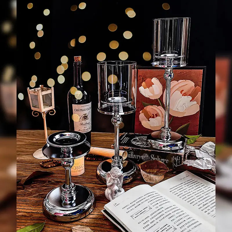 Metal Candle Holder with Glass Hurricane