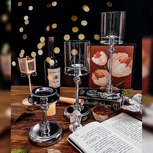 Metal Candle Holder with Glass Hurricane