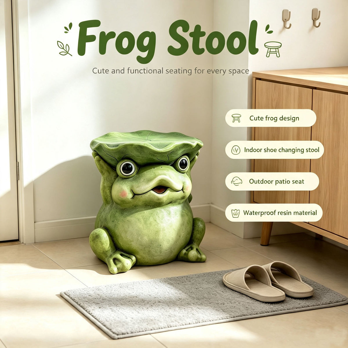12'' Cute Frog Statue With Lotus Leaf Hat