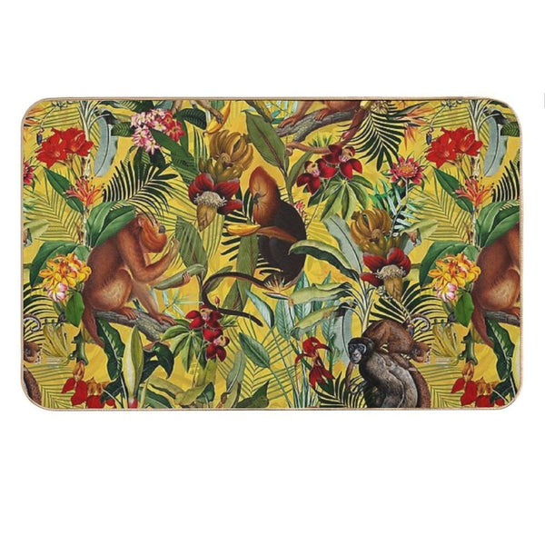 Tropical Monkey Jungle Botanical Garden Pattern - Yellow Nightgarden Bath Mat