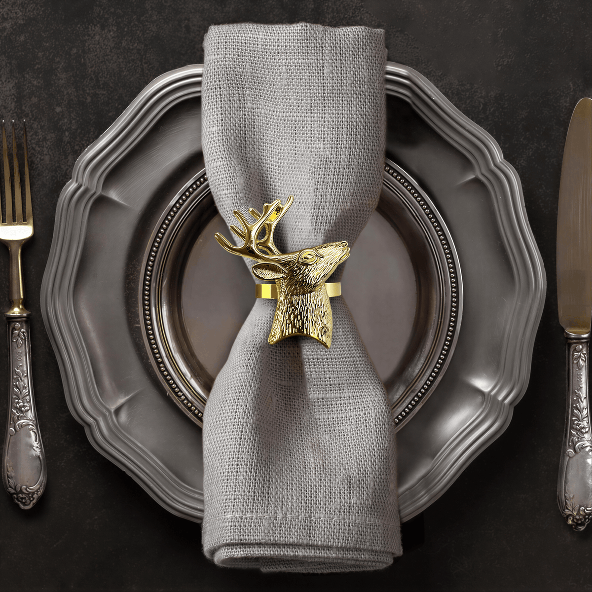 Gold Reindeer Napkin Rings – Festive Charm