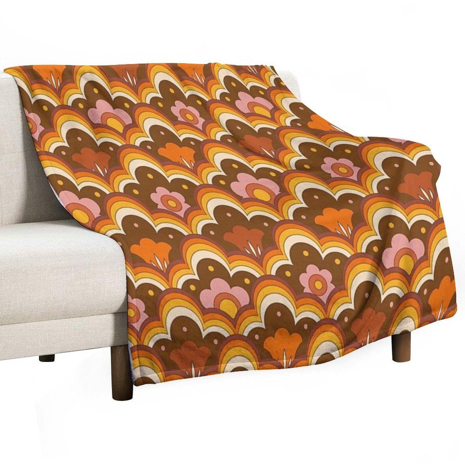 70s 60s Retro Psychedelic Flower Power, Floral Pattern Throw Blanket
