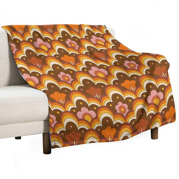 70s 60s Retro Psychedelic Flower Power, Floral Pattern Throw Blanket