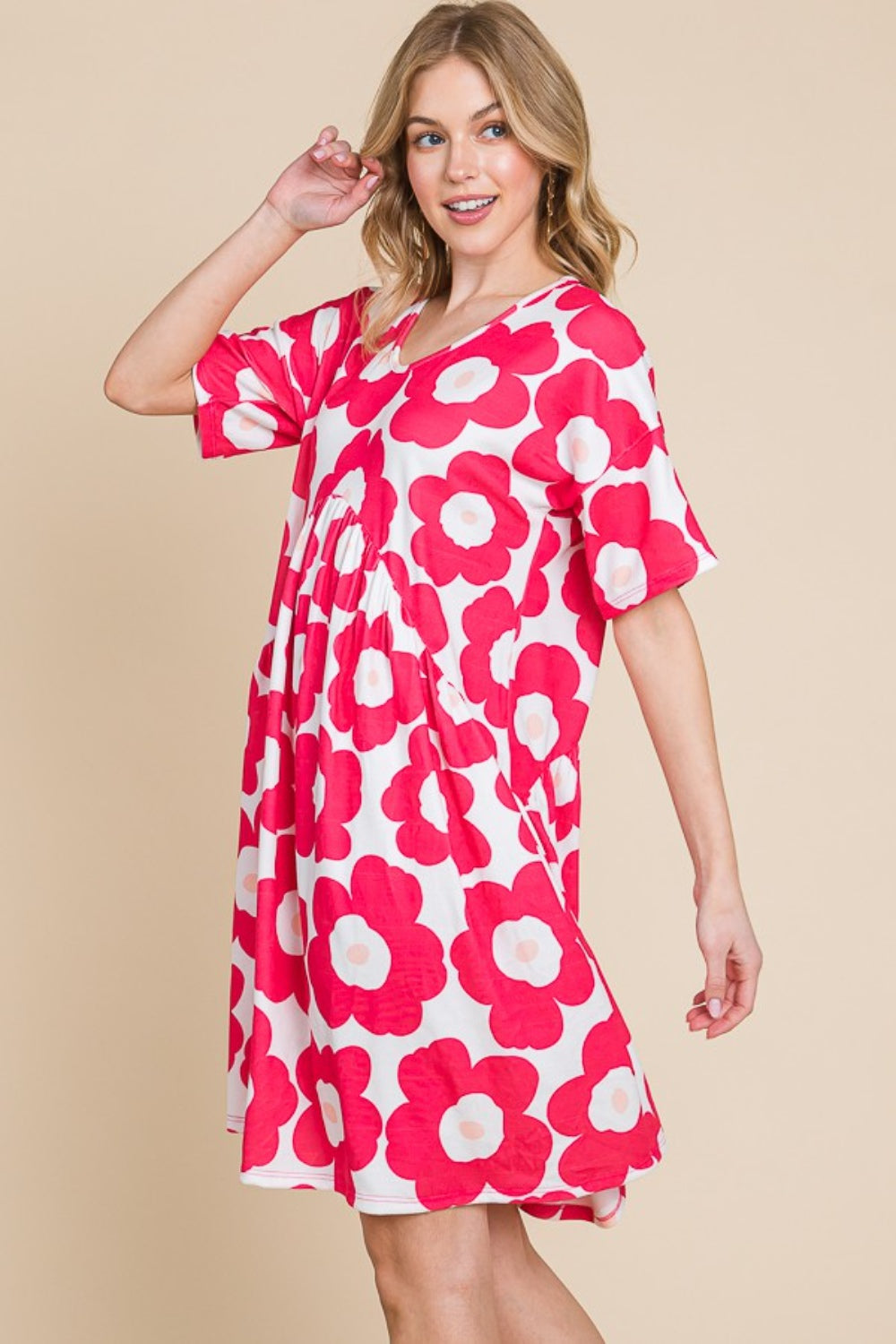 Summer Trendy Women Flower Print Ruched Dress - Trendy and Comfortable Dress for Effortless Style