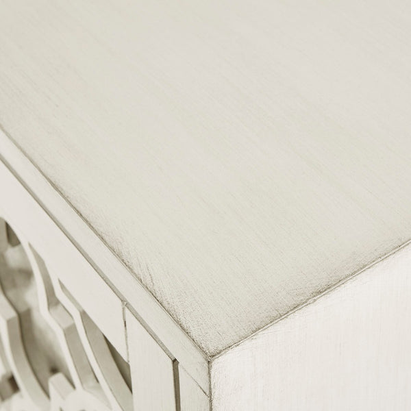 Verona Dining Buffet Server Quaterfoil Design Kitchen Storage Cabinet with Mirrored Doors - cream