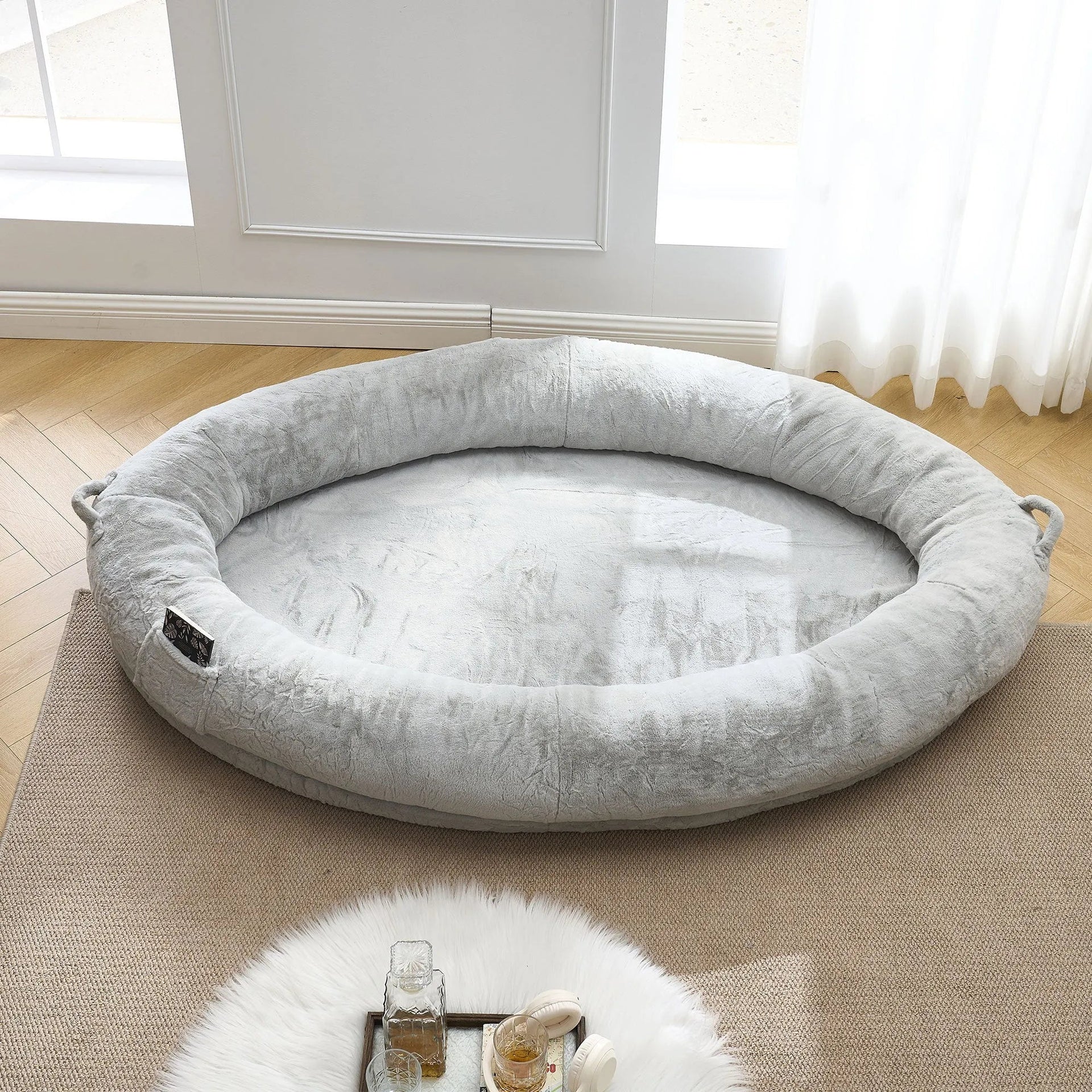 🇫🇷🇪🇪 🇸🇭🇮🇵🇵🇮🇳🇬 Human Dog Bed for Adult, Memory Foam Human Size Pet Bed for Human With Storage Pocket, Light Gray