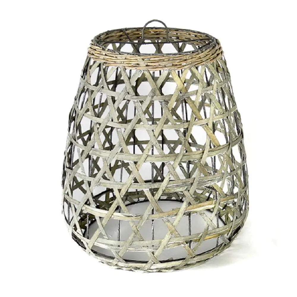 CHIPPED WOOD PENDANT SHADE IN GREY WASH - SMALL