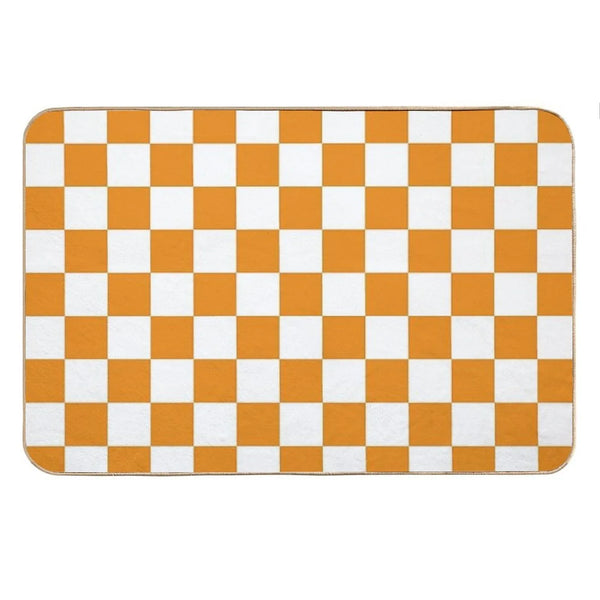Orange White Checkerboard Bath Mat