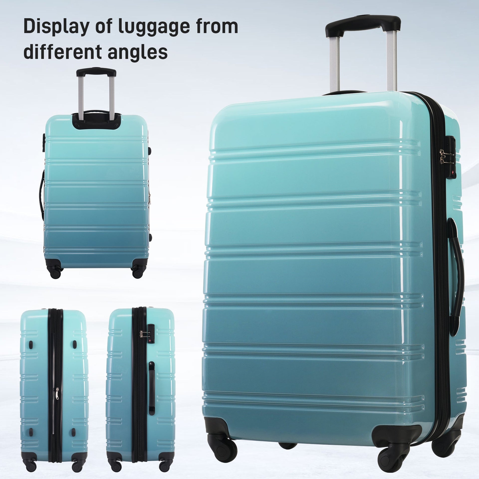 Hardshell Luggage Sets 3 Piece Gradient Color Expandable Suitcase with Spinner Wheels and TSA Lock Lightweight 20' 24' 28' Available,Gradient Blue
