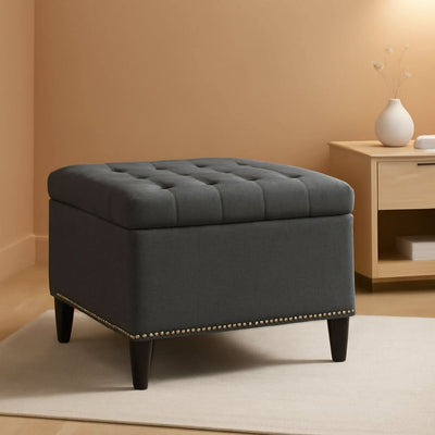 28 Inch Entryway Ottoman Bench Charcoal With Storage