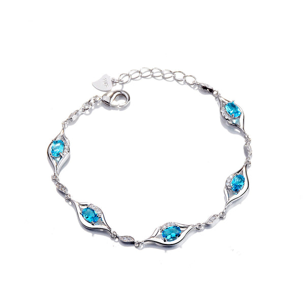 14K White Gold with London Blue Eye Topaz Eye Bracelet