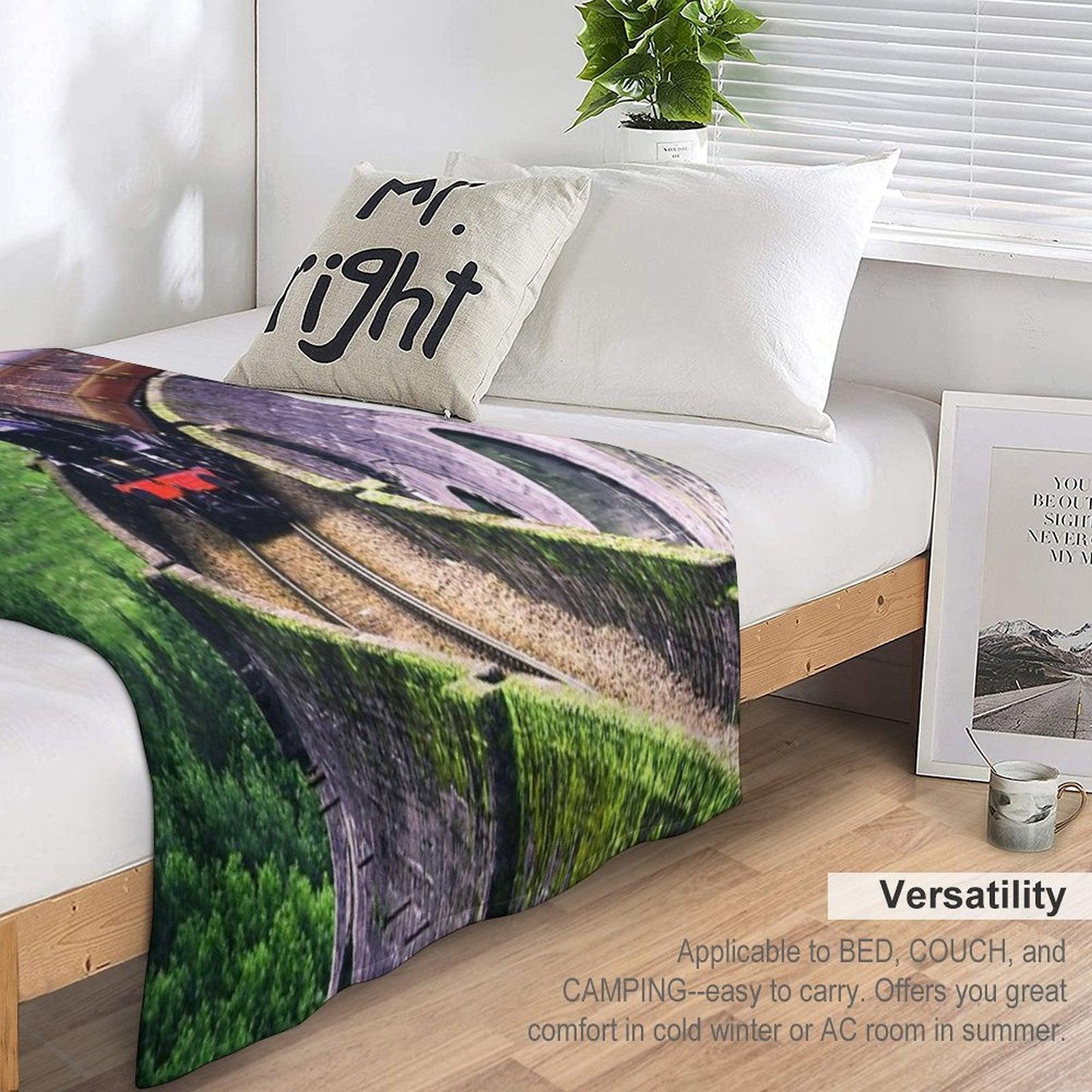 Locomotive Train on Bridge Throw Blanket