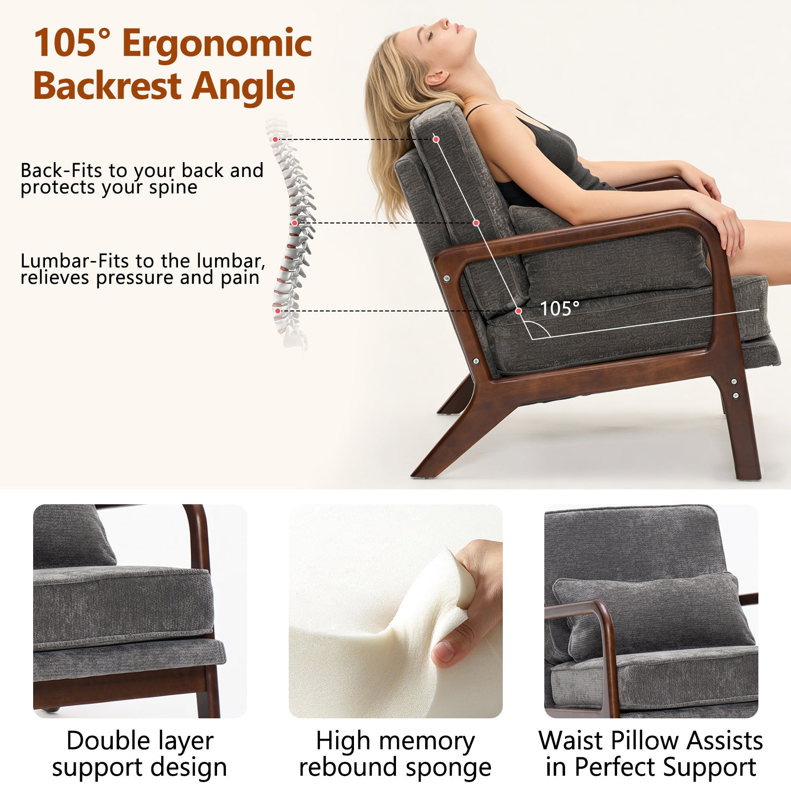 Dark Grey Mid‑Century Accent Chair