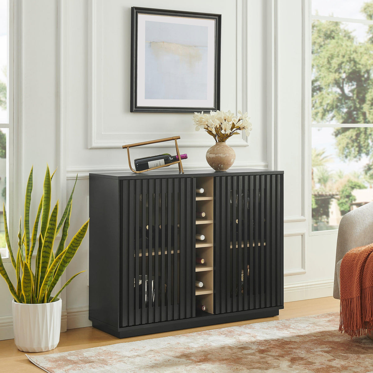 Mid Century Modern Fluted Hollowed Out Liquor Cabinet