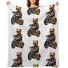 Cool Biker Teddy Bear on Motorcycle - Fun And Cute Plush Design Durable Throw Blanket