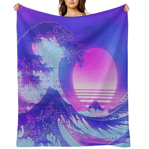 Aesthetic Great Wave Off Kanagawa Retro Vaporwave Throw Blanket