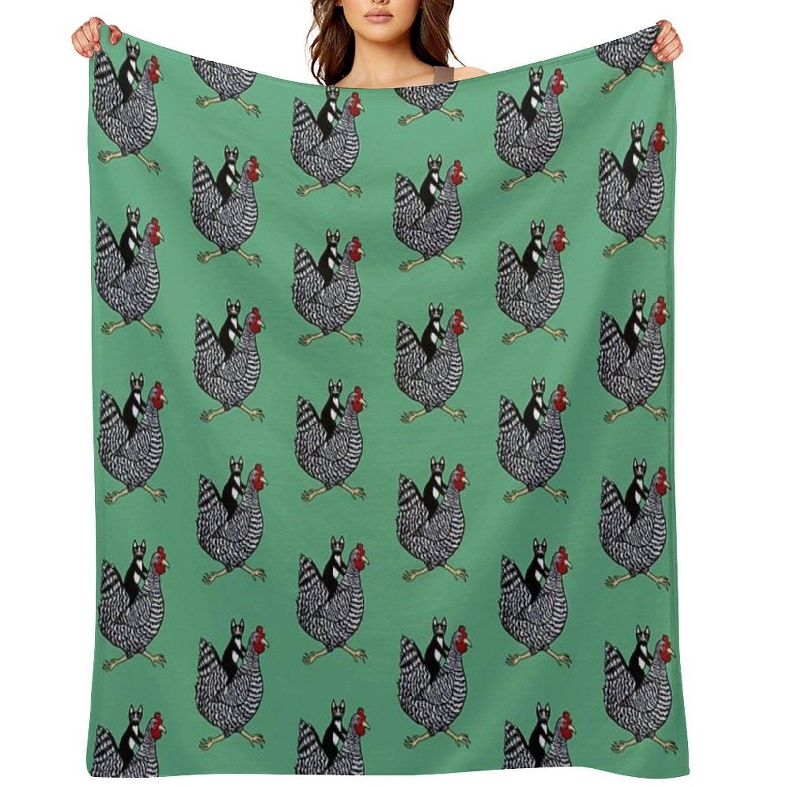 Cat Riding A Chicken Throw Blanket