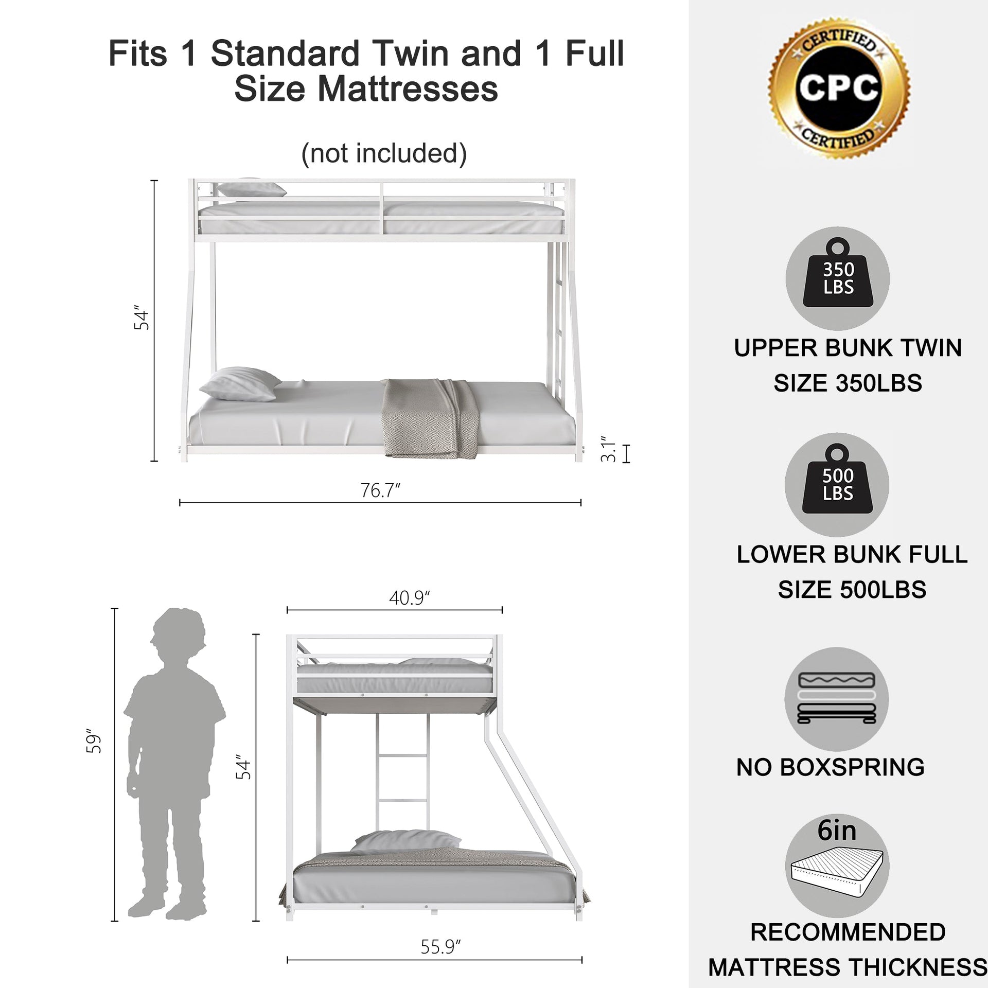 Adam Sturdy Twin Over Full Bunk Bed - Metal