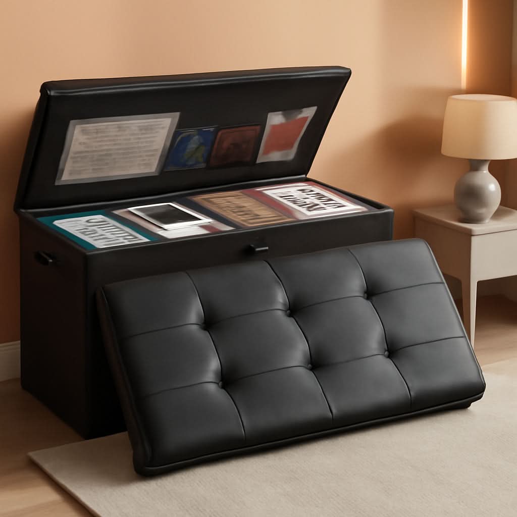 Storage Ottoman Bench 30 Inches Black Storage Lock Pro