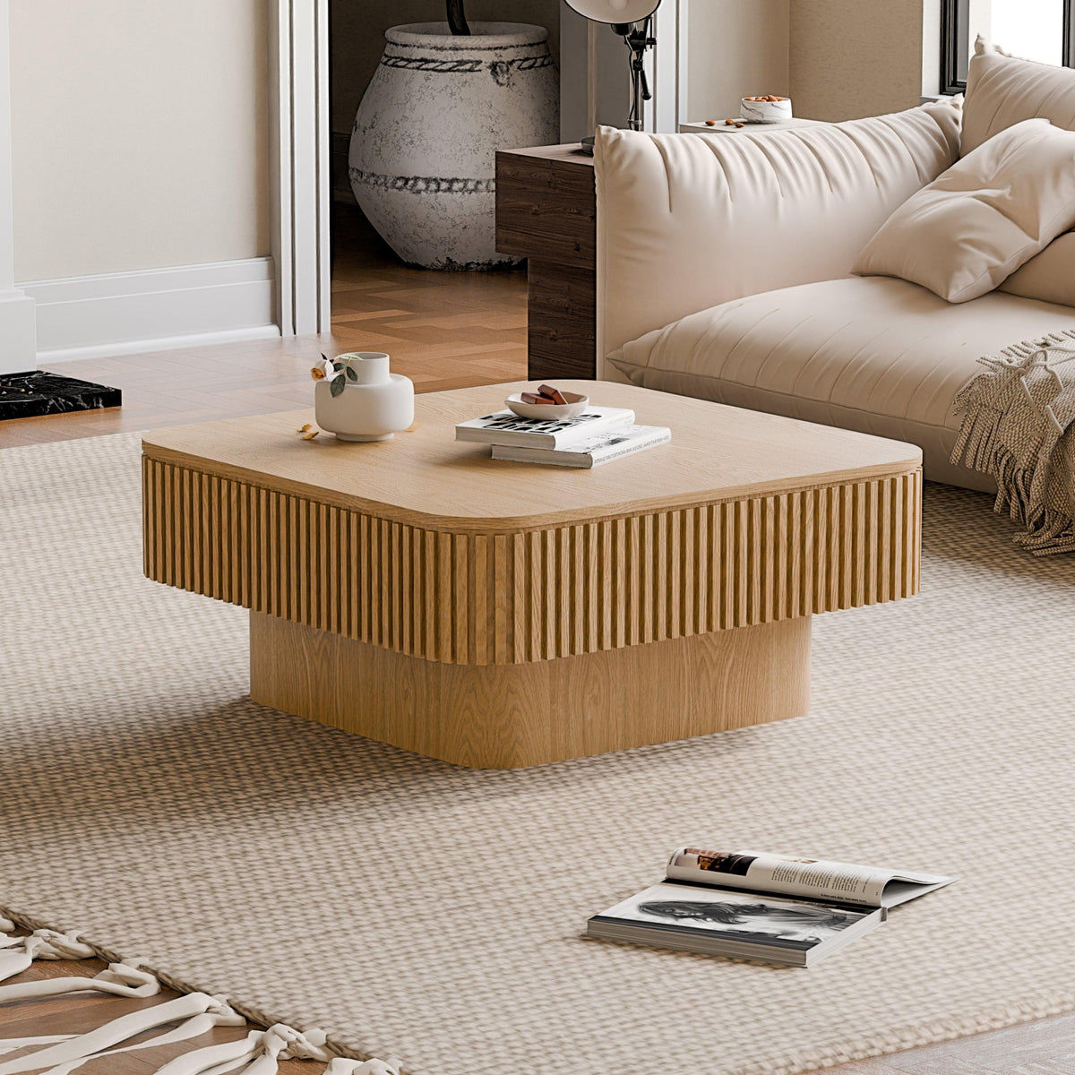 Modern Square Coffee Table with Hidden Storage
