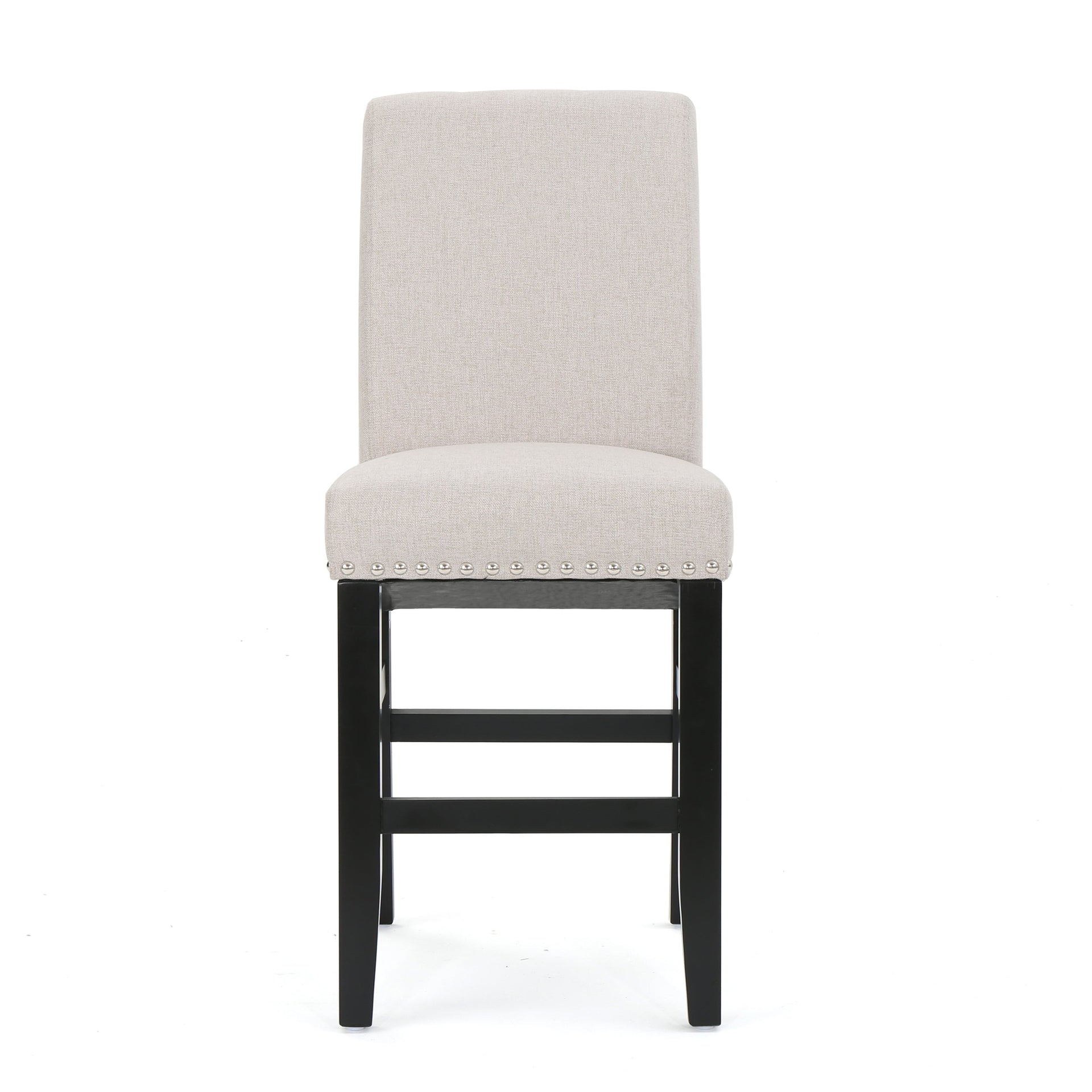 25' Contemporary Upholstered Counter Stools with Nailhead Trim (Set of 2), Wheat/Matte Black, Fabric