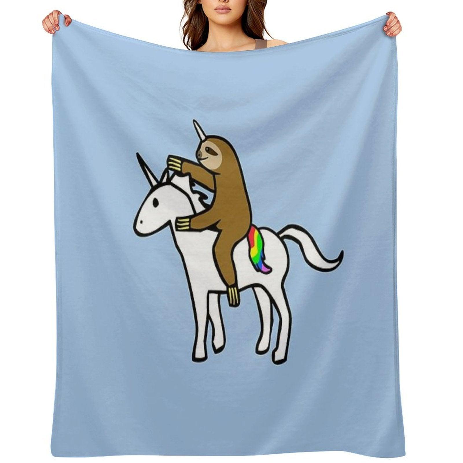 Slothicorn Riding Unicorn Throw Blanket