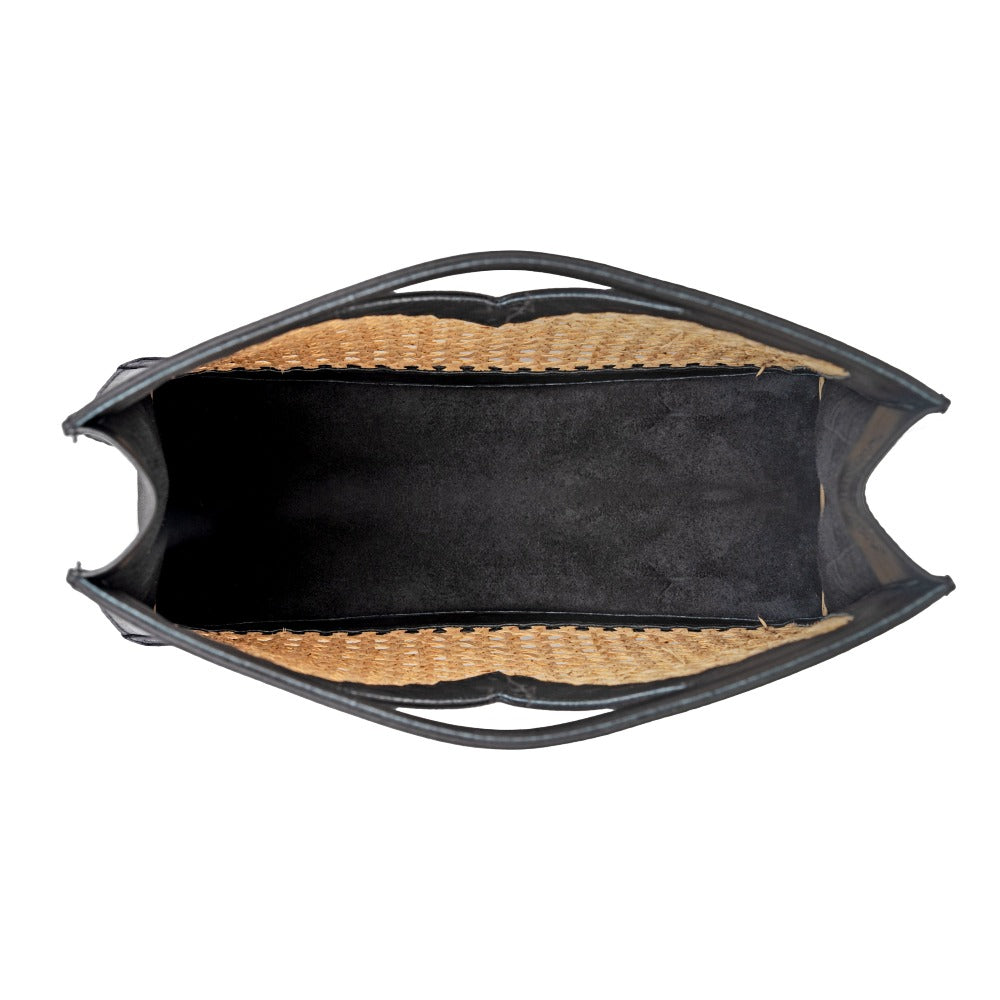 Rattan Cane Leather Trim Top Handle Bag