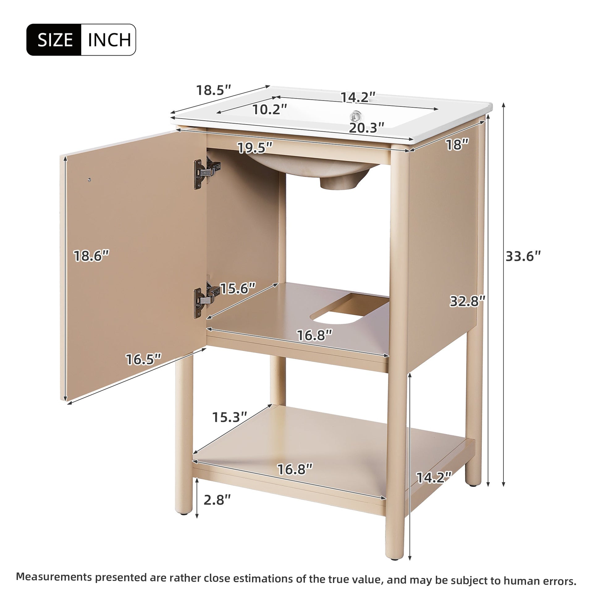 20-inch Bathroom Vanity with Ceramic Sink, Freestanding Single Vanity Set with Soft Closing Door,  French Style.