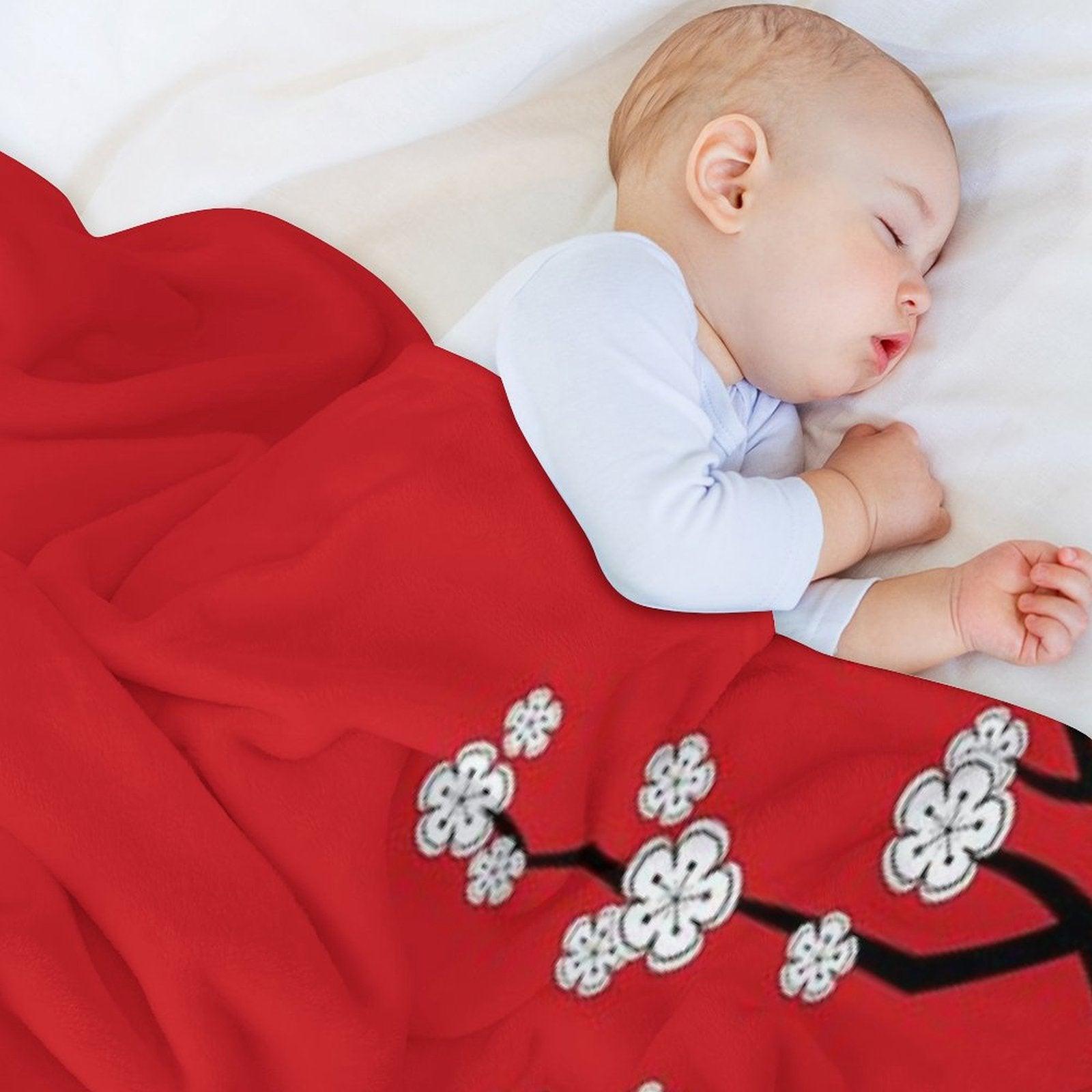 White Oriental Cherry Blossoms on Red And Chinese Wedding Double Happiness  Japanese Sakura © Fatfatin Throw Blanket