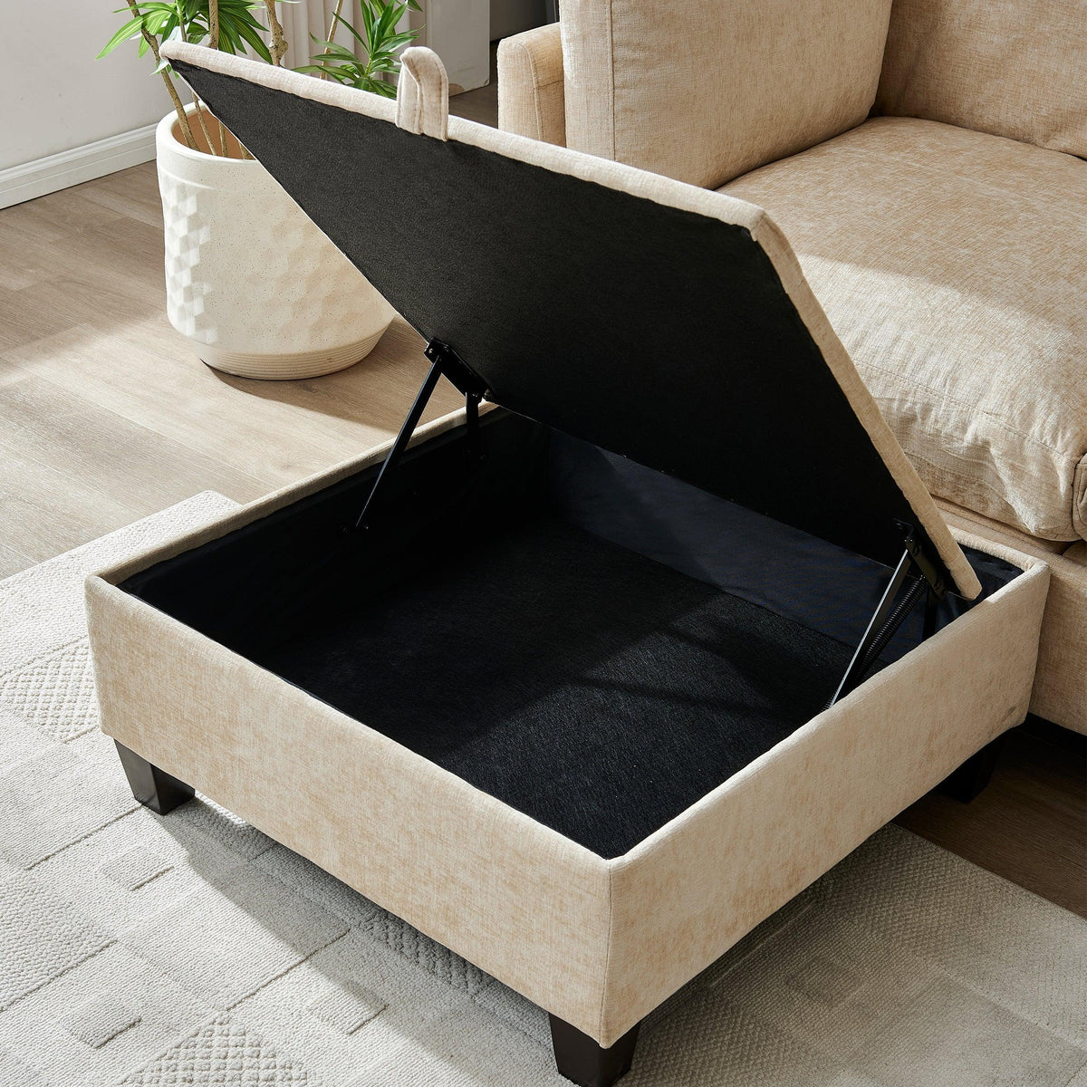 Soft Chenille 3-Seater Sectional Couch with Ottoman