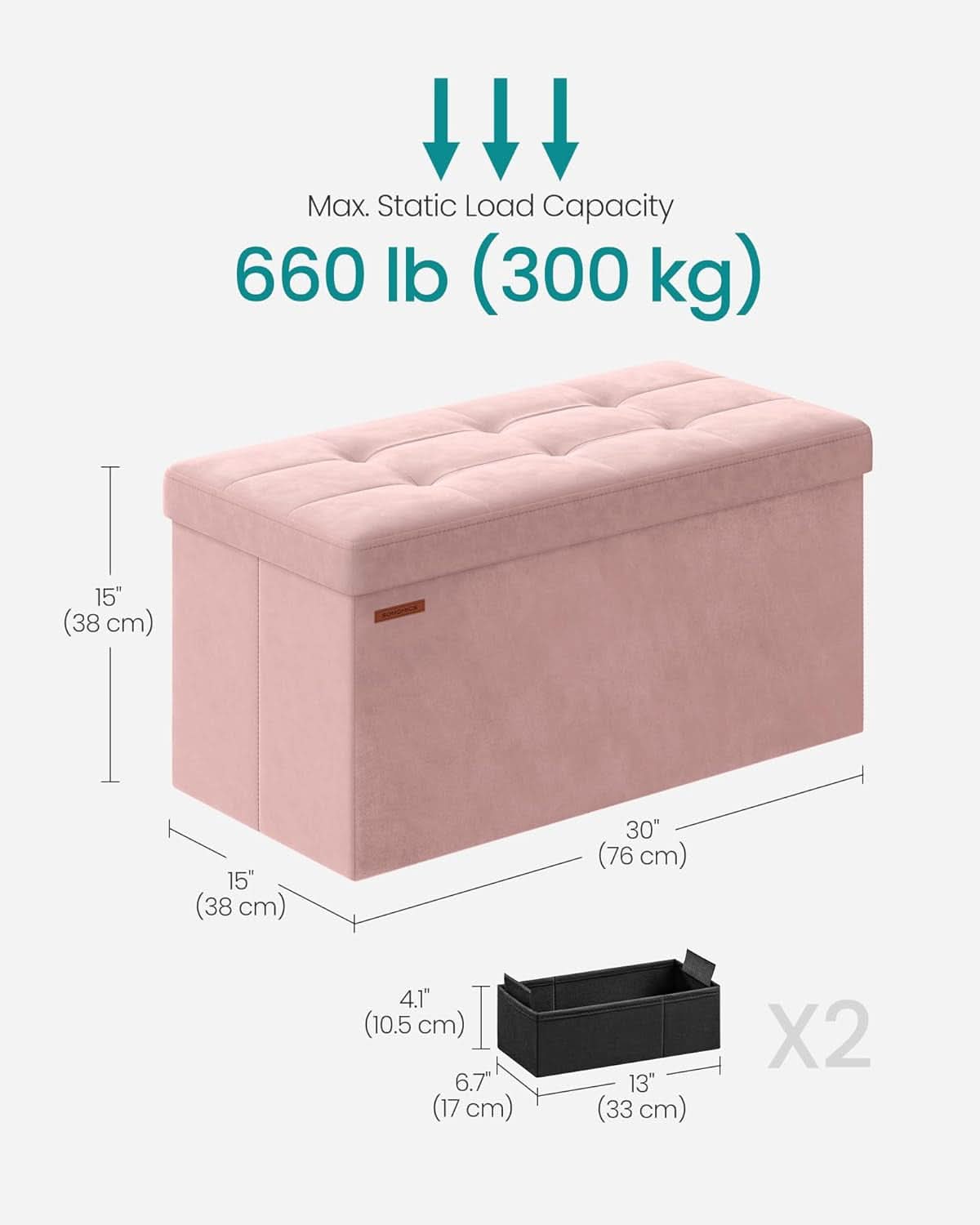 Jelly Pink Foldable Storage Ottoman Bench 15x30x15