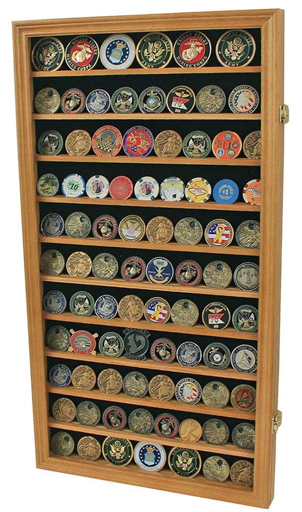 Large Military Challenge Coin Display Case Cabinet Rack Holder