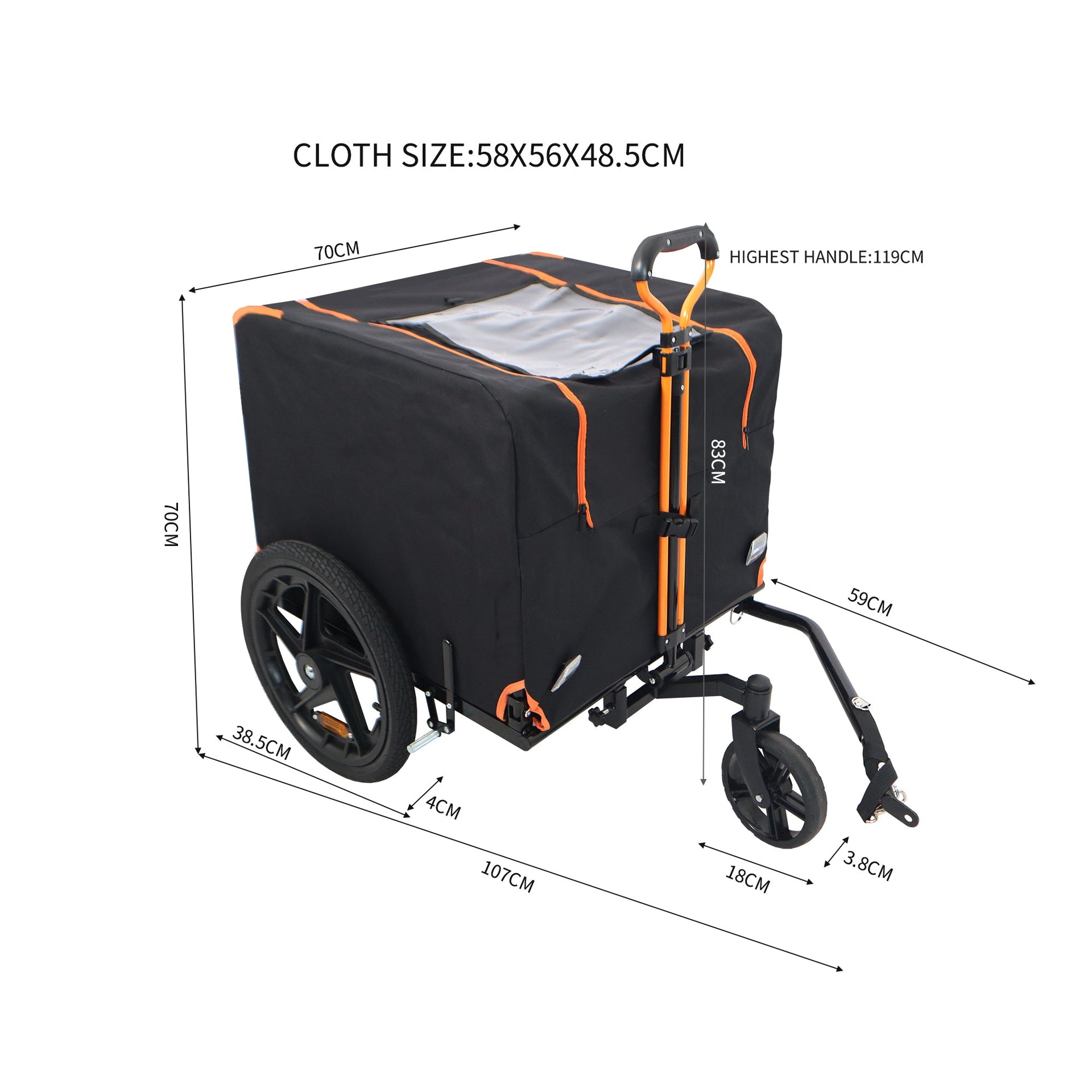 2-in-1 Bike & Pull-Behind Pet Trailer – Convertible Dog/Cat Carrier with Detachable Bike Hitch & Built-in Towing Handle – All-Terrain Wheels for Cycling and Hand-Pulled Transport, Orange and Black