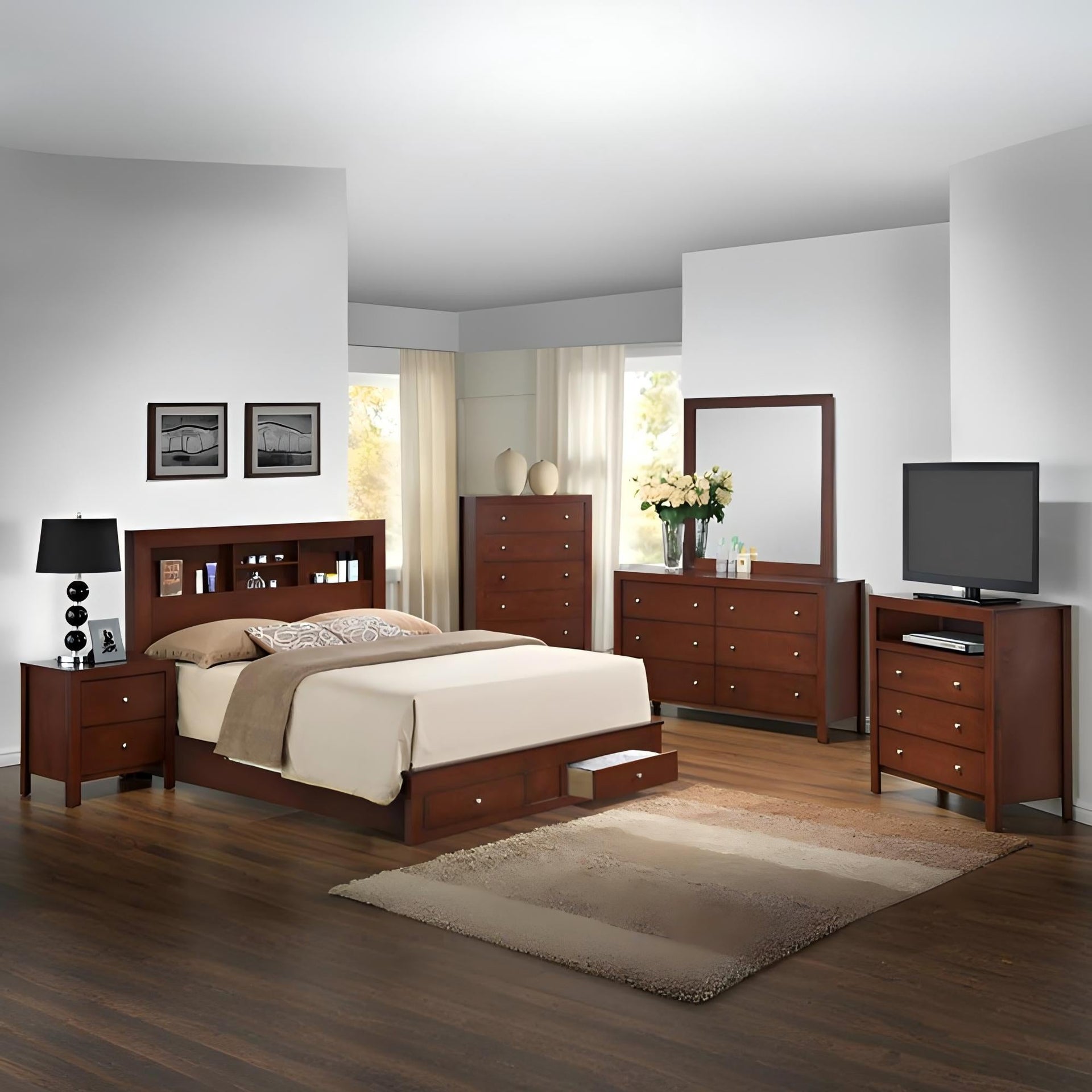 Elegant Twin Bed With Storage In Cherry Finish