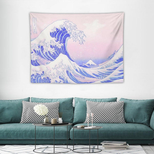 Great Wave Pastel Aesthetic Kawaii Pink Kanagawa Japanese Tapestry