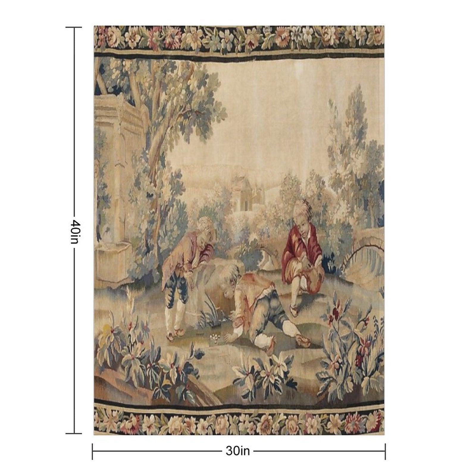 Aubusson  Antique French Tapestry Print Throw Blanket